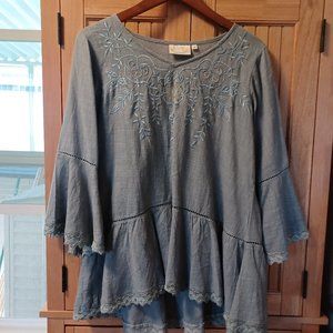 Paper Lace women's light blue blouse.  100% cotton.